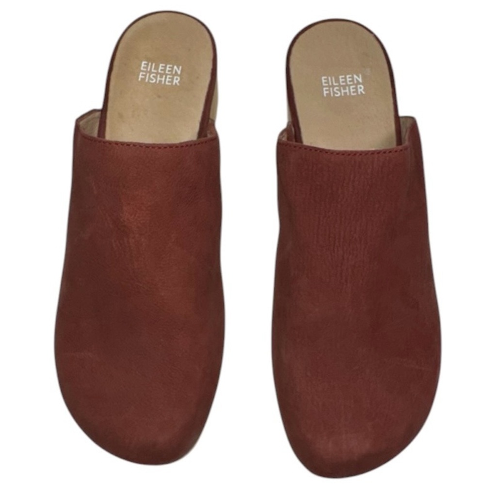 Eileen Fisher Leather Rust Colored Mules with Tan Sole Size 8 - Picture 2 of 13